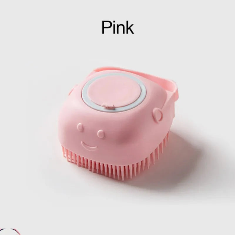 Dog Bathing Brush Pet Massage Brush Shampoo Dispenser Soft Silicone Brush Rubber Bristle for Dogs and Cats Shower Grooming Tool