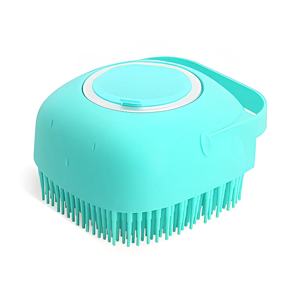 Dog Bathing Brush Pet Massage Brush Shampoo Dispenser Soft Silicone Brush Rubber Bristle for Dogs and Cats Shower Grooming Tool