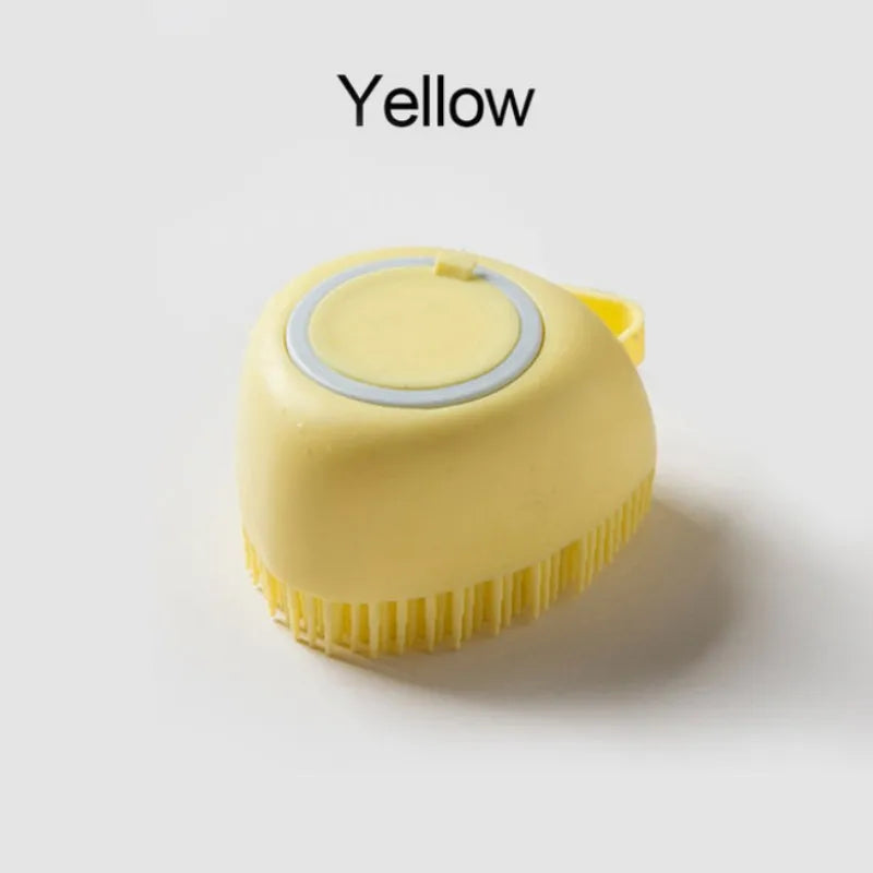 Dog Bathing Brush Pet Massage Brush Shampoo Dispenser Soft Silicone Brush Rubber Bristle for Dogs and Cats Shower Grooming Tool