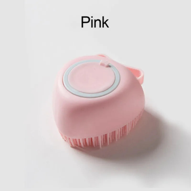 Dog Bathing Brush Pet Massage Brush Shampoo Dispenser Soft Silicone Brush Rubber Bristle for Dogs and Cats Shower Grooming Tool
