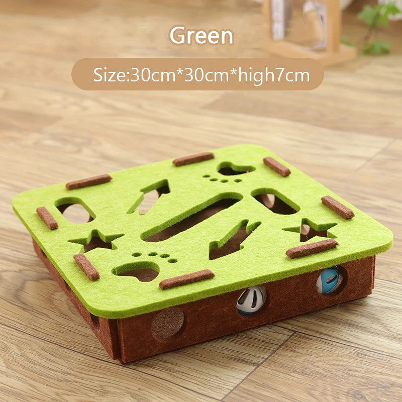 Pet Cat Puzzle Maze Holes Toys Felt Box With Bell Ball Kitten Playing Toys Interactive Funny  Cat Supplies