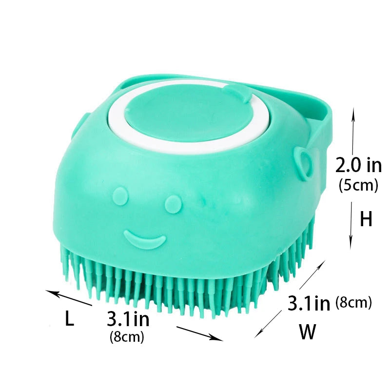 Dog Bathing Brush Pet Massage Brush Shampoo Dispenser Soft Silicone Brush Rubber Bristle for Dogs and Cats Shower Grooming Tool